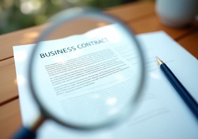 A professional magnifying glass hovering over a structured legal document with soft dawn lighting